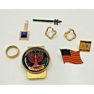 Vintage Jewish Jewelry Lot Menorah Money Clip‎ Star of David Pin